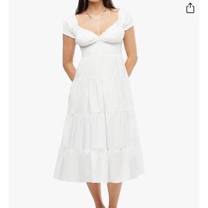 PUFF SLEEVE SMOCKED MIDI DRESS